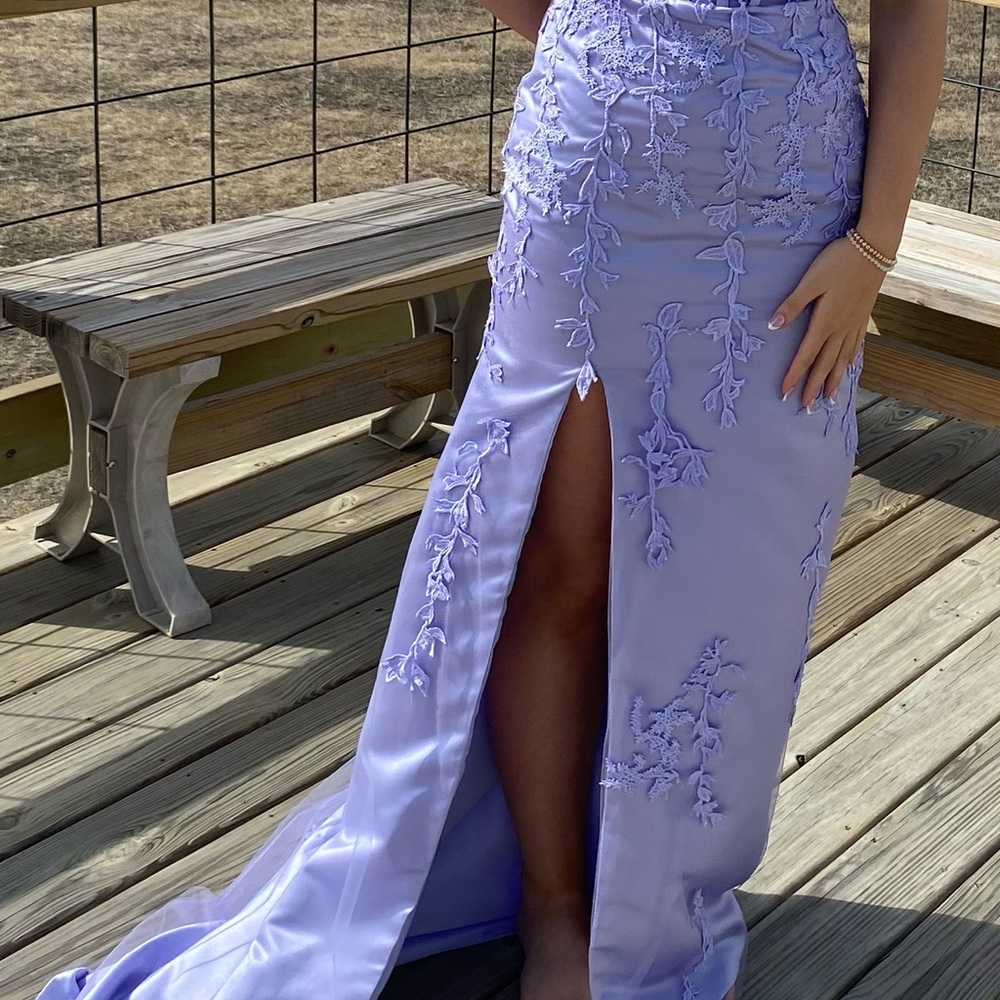 Lavish Lilac Embroidered Prom Gown